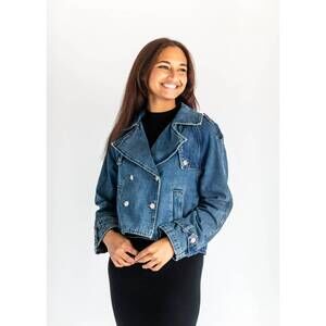 NEW STEVE MADDEN aster crop trench coat in denim